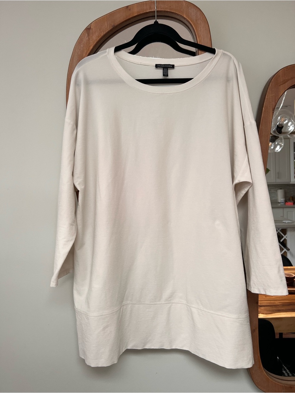 Eileen Fisher Bone White washable Tunic Raglan Wide Sleeve Size Slits❤️